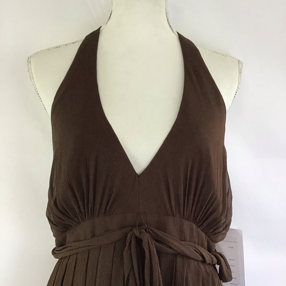 NWT- MELISSA SWEET WOMEN COCO BROWN HALTERED PLEATED BUBBLE BRIDESMAID DRESS 14 - Picture 4 of 10